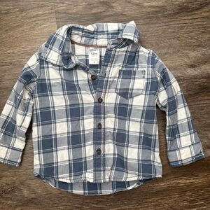 Blue and White Plaid Button-Up Shirt